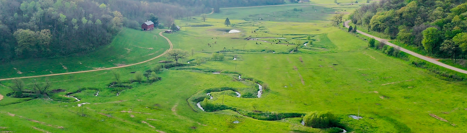 A panoramic view of rolling hills in Wisconsin's Driftless region.
