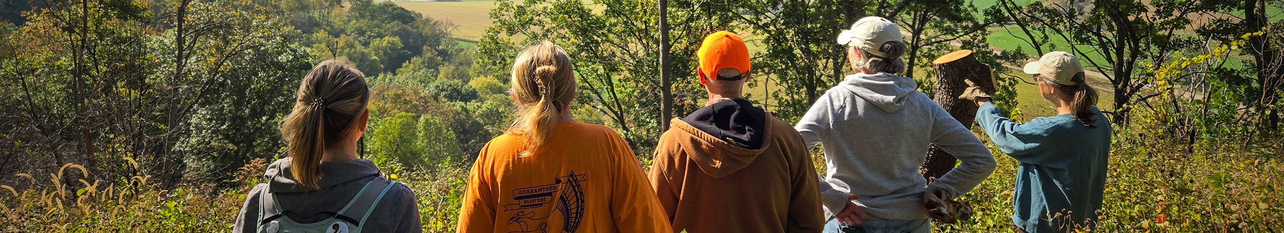 A panoramic view of rolling hills in Wisconsin's Driftless region.